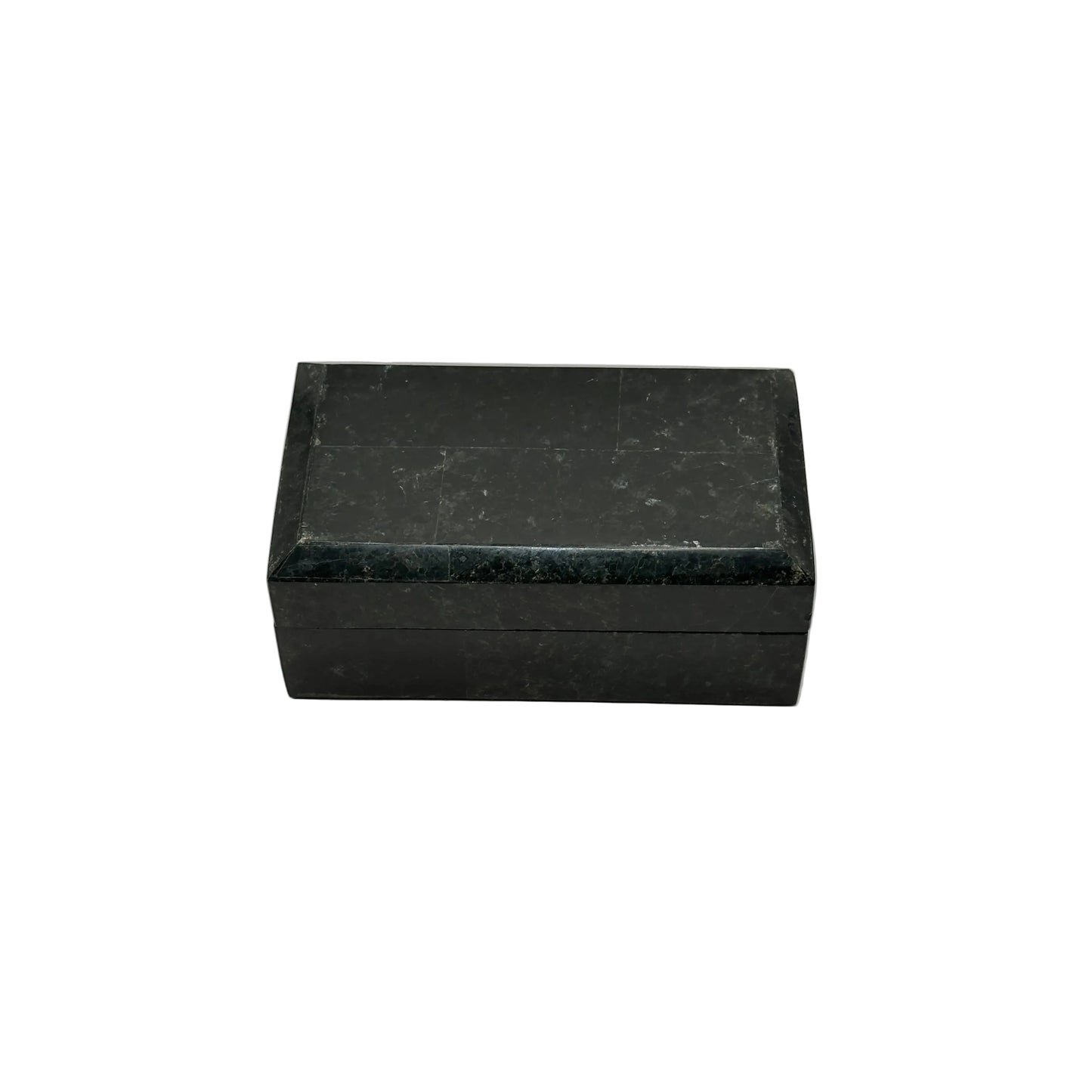 Black tessellated stone hinged box, closed front view