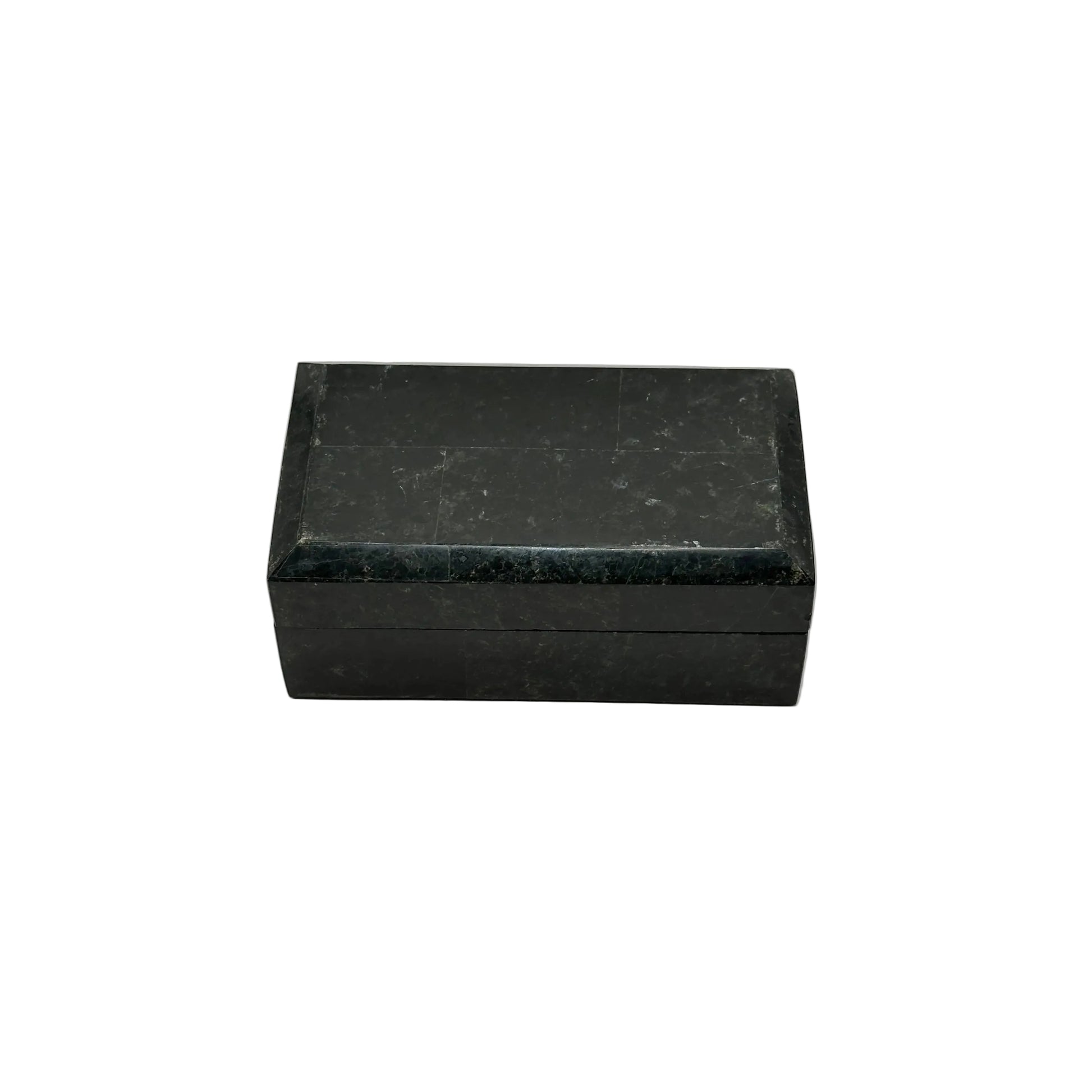 Black tessellated stone hinged box, closed front view