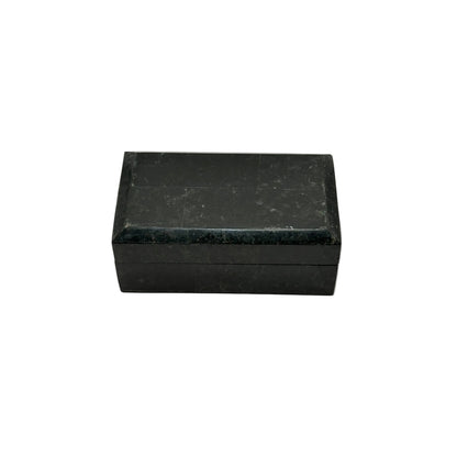 Black tessellated stone hinged box, closed front view