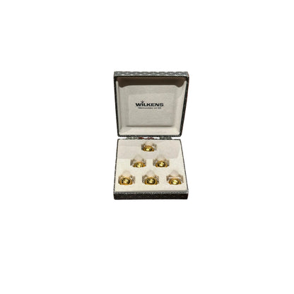 MCM brass spherical place card holders, set of 6, in a Wilkens presentation box