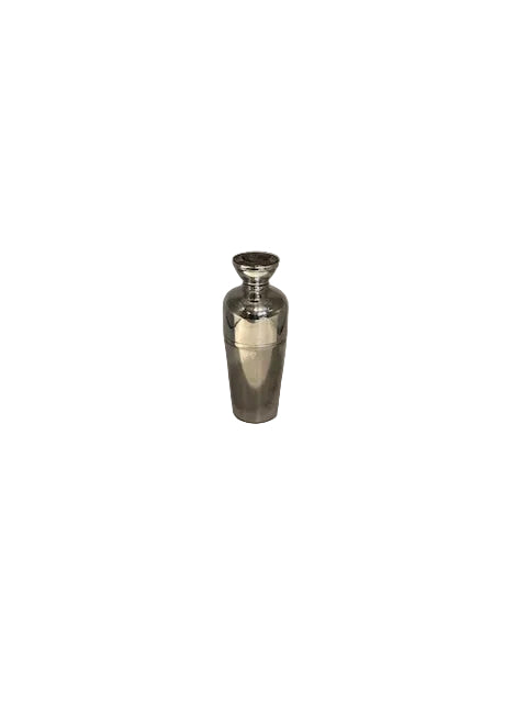 Napier silver plate cocktail shaker standing upright on white background, full view