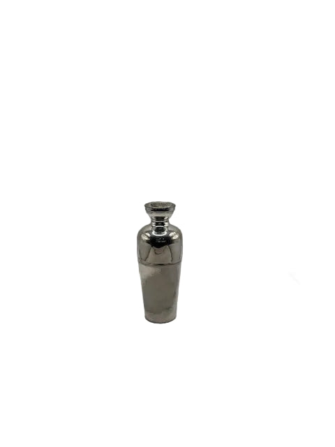 Vintage Napier silver plate cocktail shaker with rooster-embossed cap, full front view