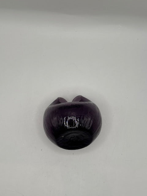 Looking into the amethyst Blenko vase opening, deep purple crackle glass interior