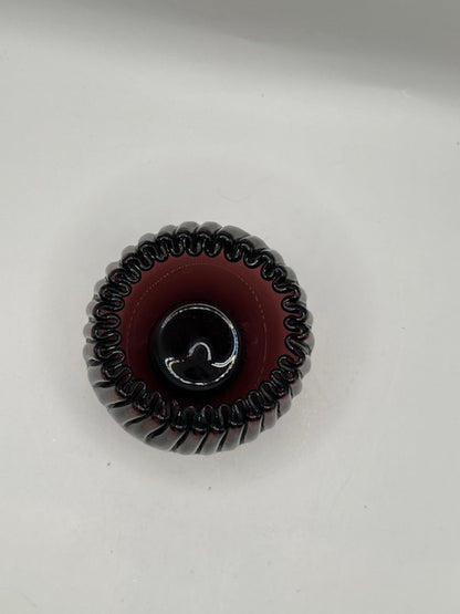 Top-down view of the amethyst crimped Blenko bowl showing fluted ruffled rim and pontil center