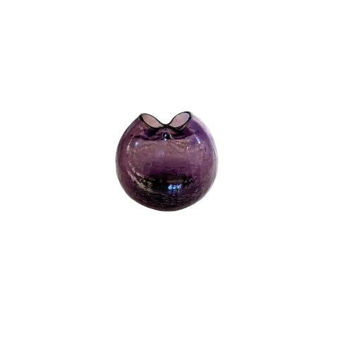 MCM Blenko amethyst crackle petite vase, round form with pinched folded rim, front view
