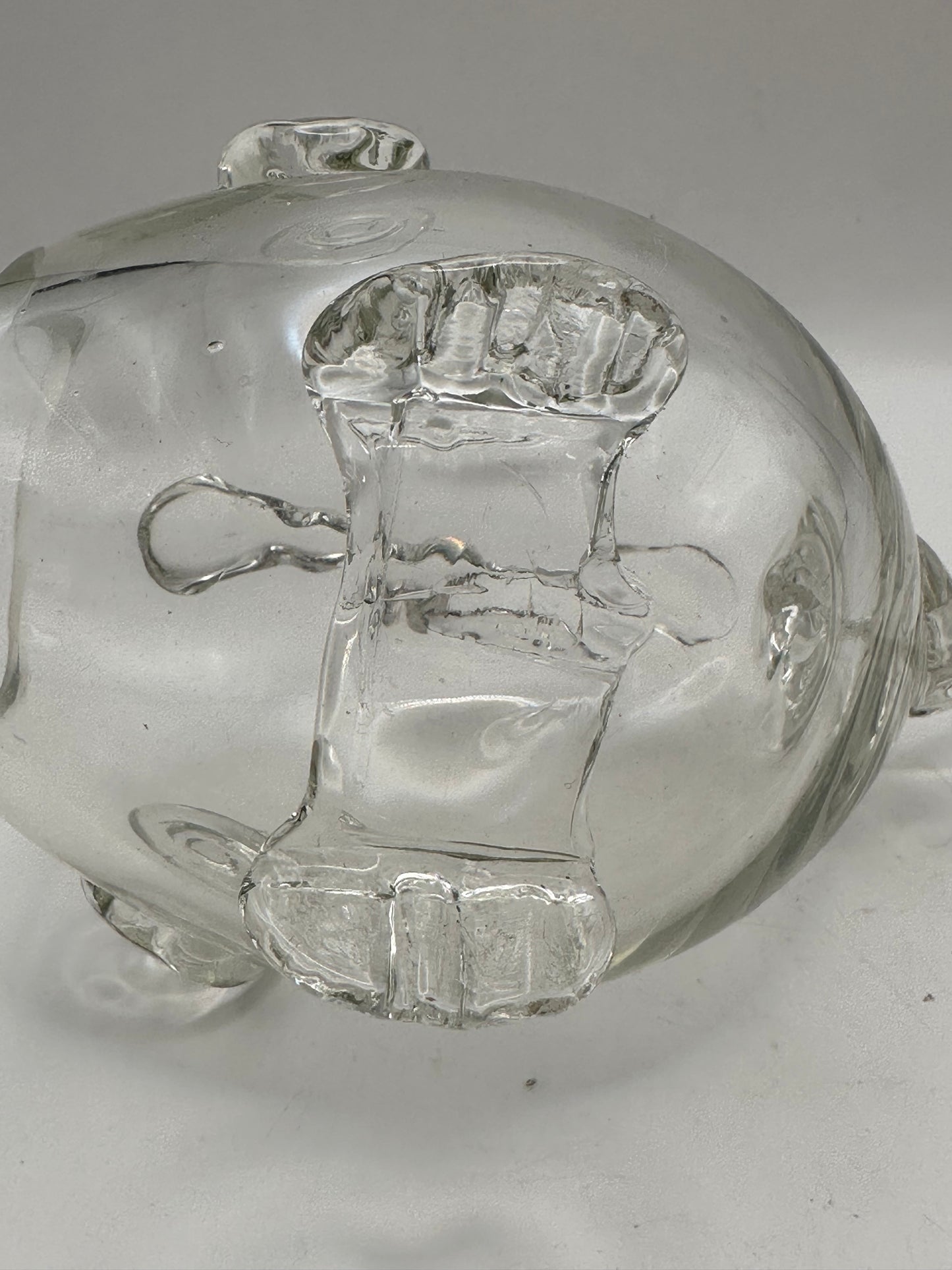 Close-up of the Blenko fish vase body showing raised eye, mouth and applied fins