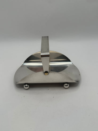 Front view of the Deco silver-plate basket with arched handle and ball feet