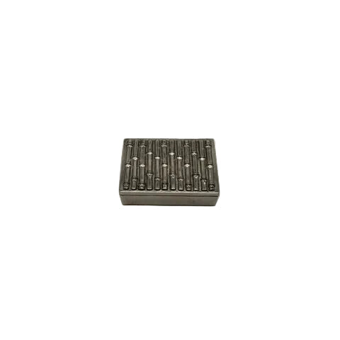 MCM silver plate bamboo-motif box, angled view showing embossed lid and plain sides