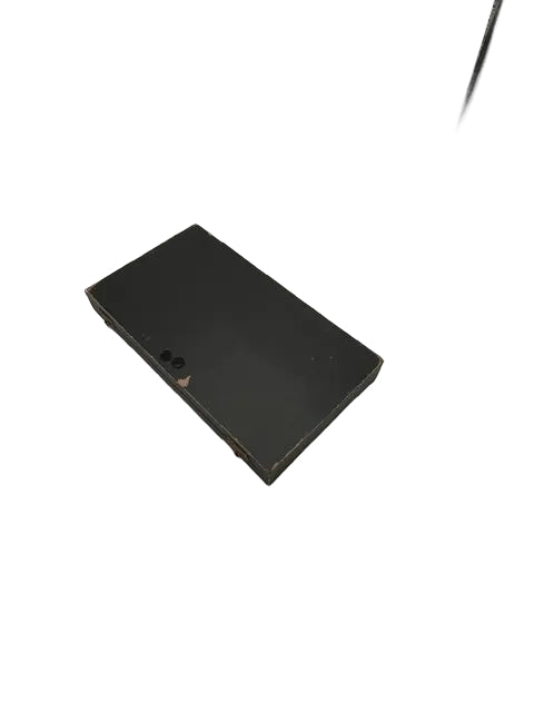 Angled view of the closed black presentation case
