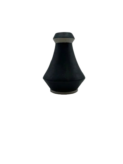Studio-made black stoneware vase, front view, sandy unglazed collar and foot.