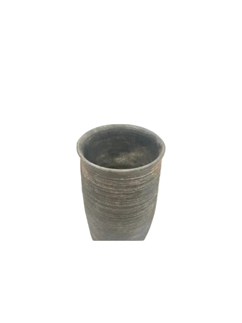 Black matte ribbed ceramic cup-form vessel, looking into the open mouth