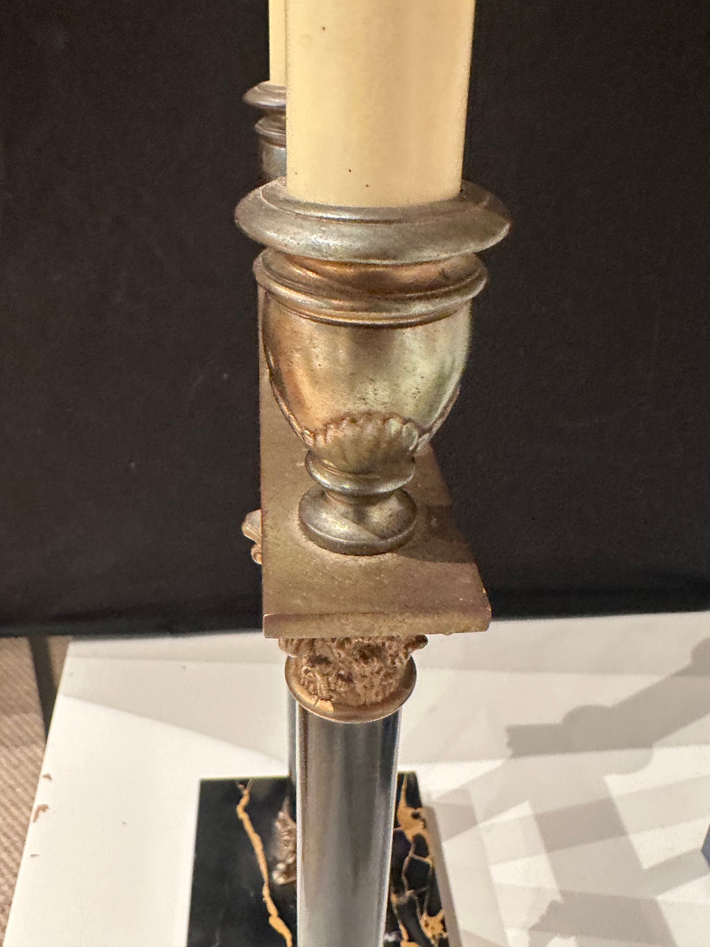 Vintage French Bouillotte Style Candlestick Table Lamp, Single