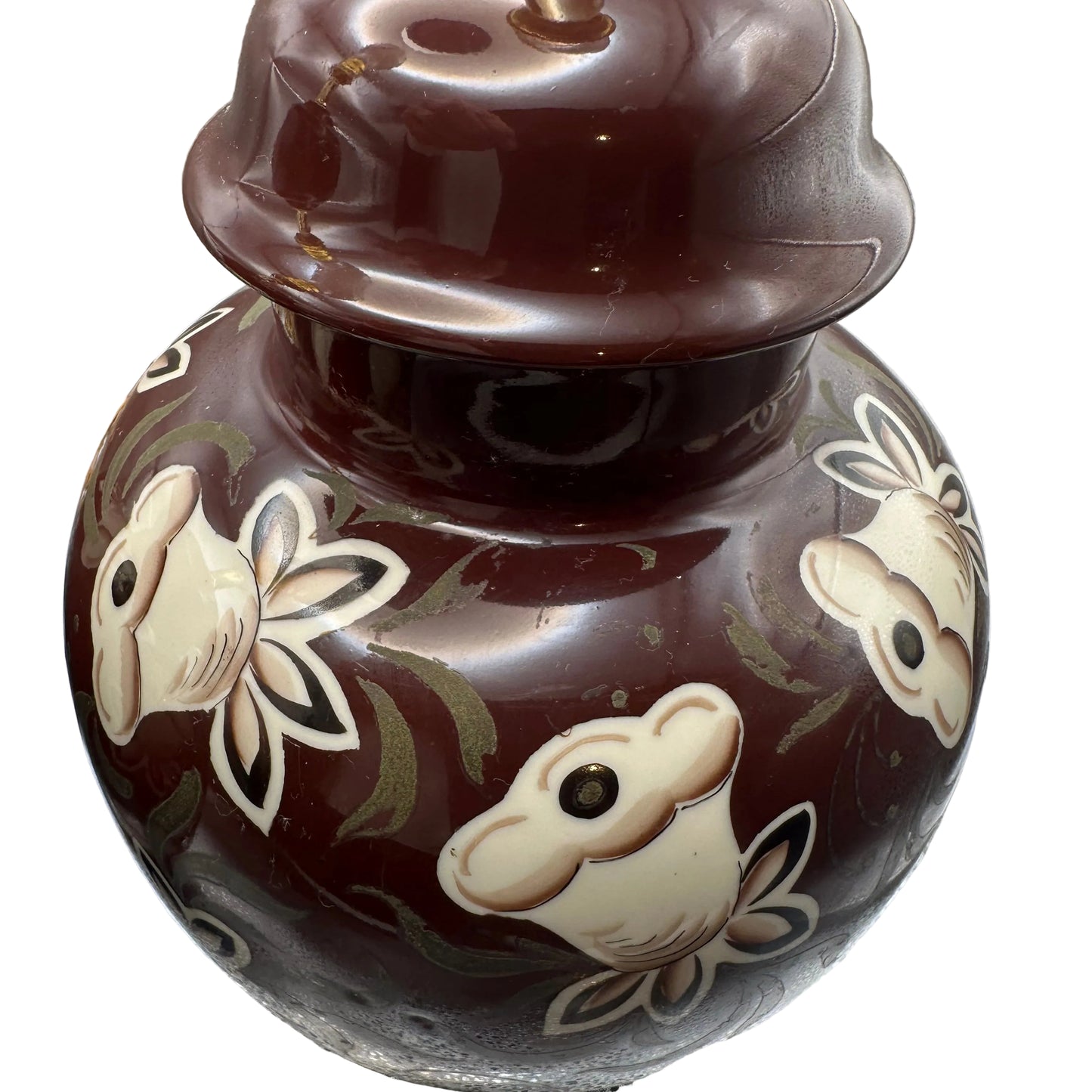 Decorative table lamps with floral patterns on a brown background