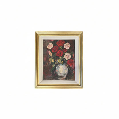 Vintage Framed Oil on Board, Still Life with Roses