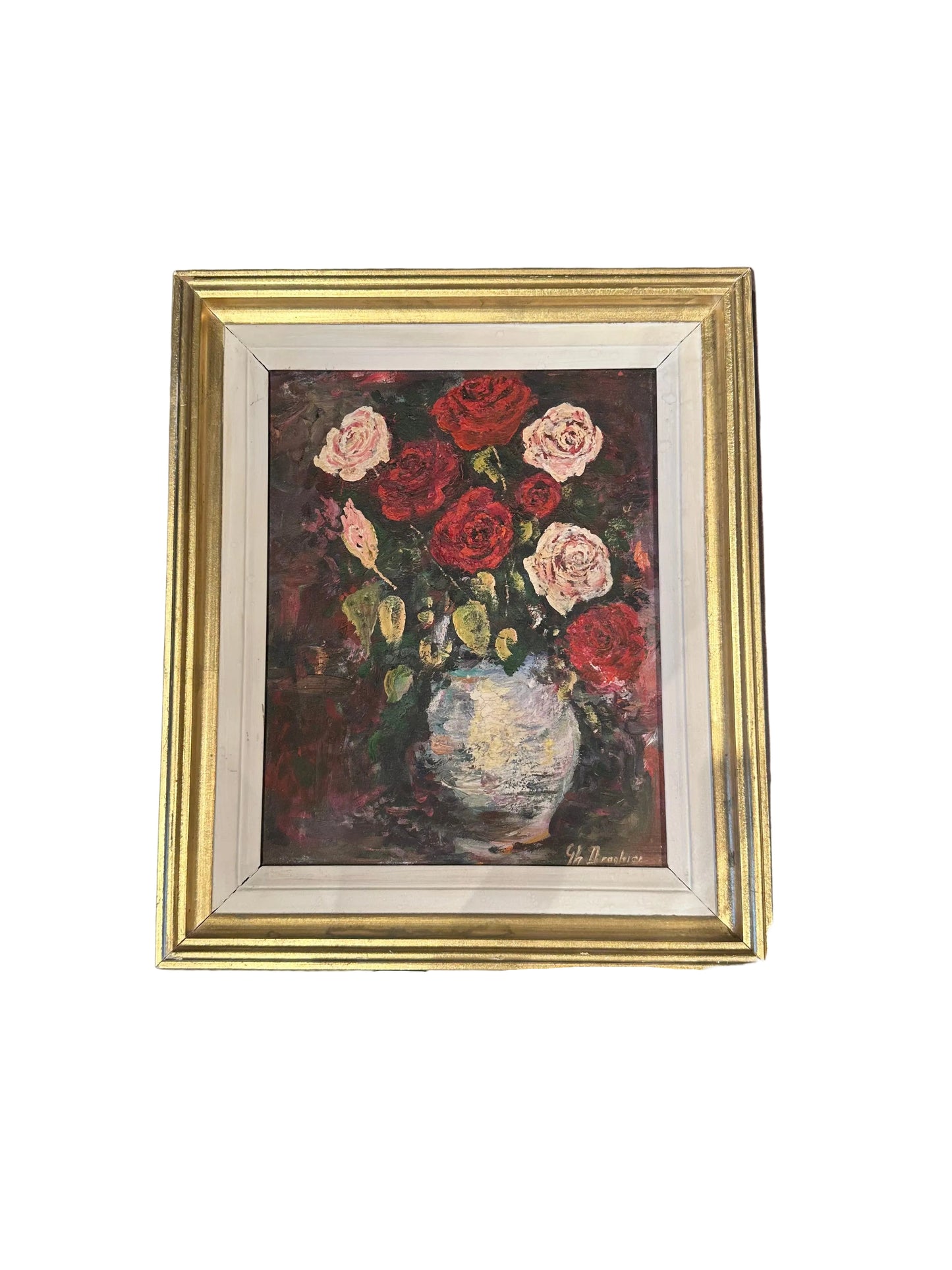 Vintage Framed Oil on Board, Still Life with Roses