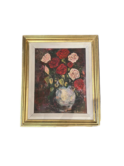 Vintage Framed Oil on Board, Still Life with Roses