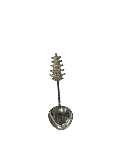 Vintage sterling silver demitasse spoon with tall pagoda finial and heart-shaped bowl