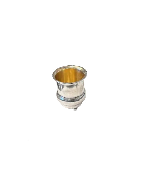 Silver plate footed toothpick holder with gold-washed interior, angled view