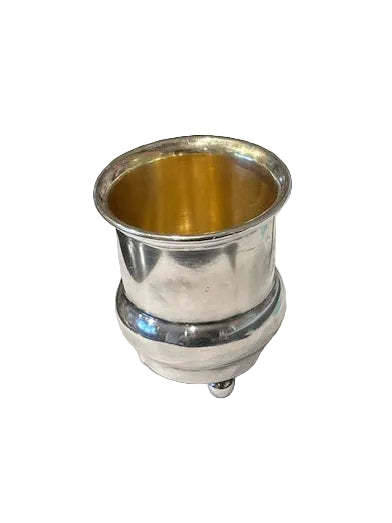 Silver plate toothpick holder with flared rim, gilt interior and bulbous footed base