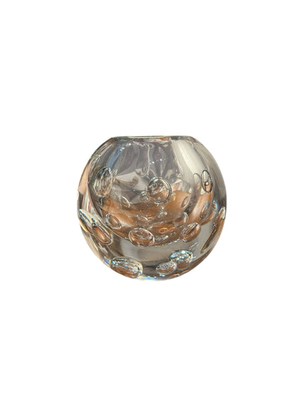 Clear glass sphere vase with controlled bubbles, front view