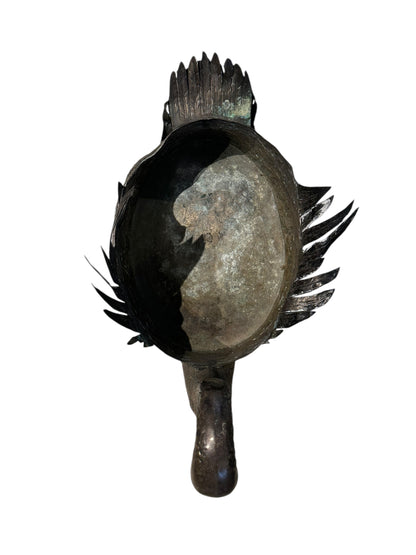 Silver-plated swan jardiniere, rear three-quarter view with raised tail feathers and hollow body