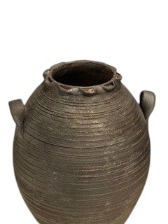 Upper portion of the ovoid ribbed vase showing mouth and lug handle
