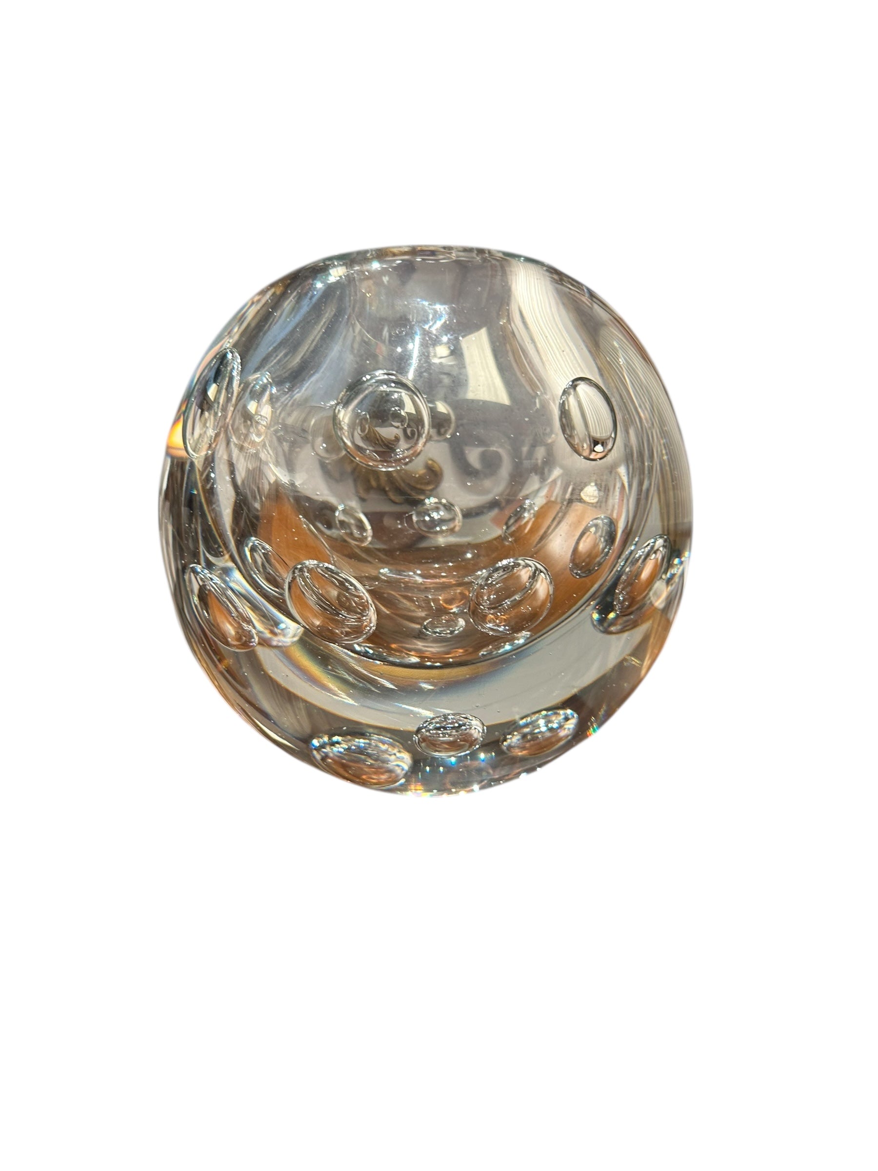 Clear bubble-glass sphere vase, side view