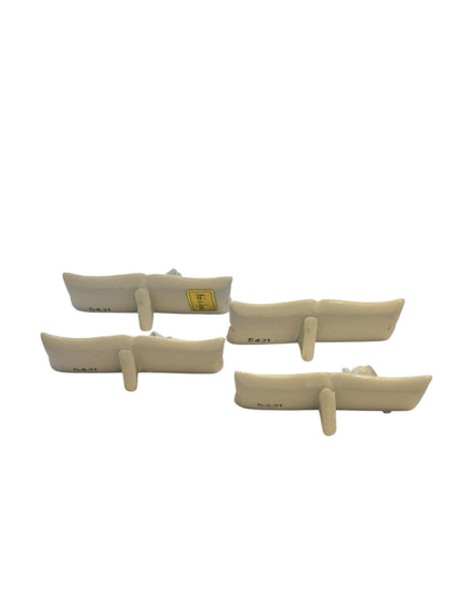 Side view of the porcelain place card holders showing card slots and the molded 6431 marking