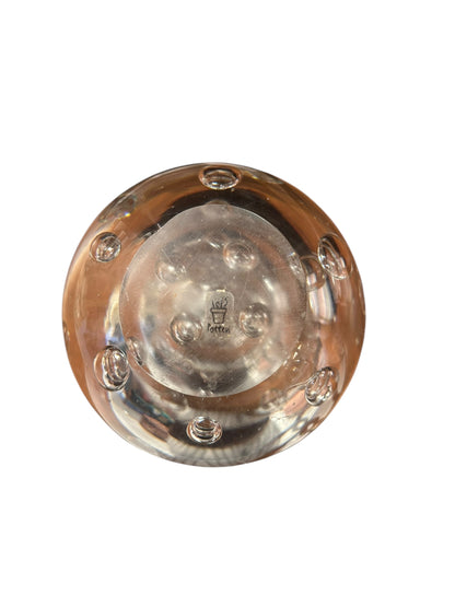 Underside of the glass sphere vase showing the etched flowerpot maker's mark