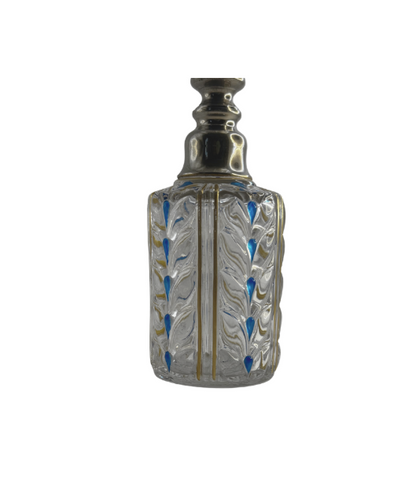 Antique Baccarat perfume bottle, faceted crystal body with blue teardrop and gold leaf accents, stopper removed