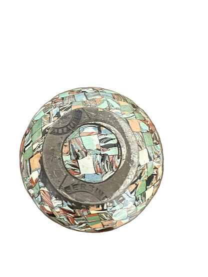 Underside of the spherical mosaic vase with the stamped 'Vallauris Gerbino' maker's mark