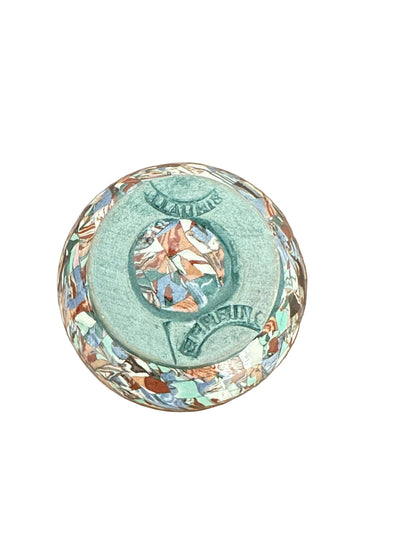 Underside of the Jean Gerbino vase with the stamped 'Vallauris Gerbino' maker's mark on a green glazed base