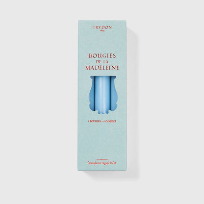 Trudon Madeleine taper candles in skye blue, box of 6 in pale blue Trudon packaging