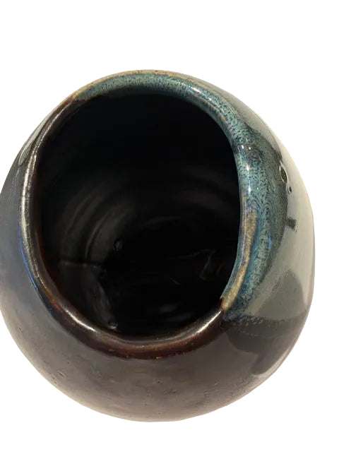Studio-Made Soda-Fired Ceramic Round Medium Vase, Blue