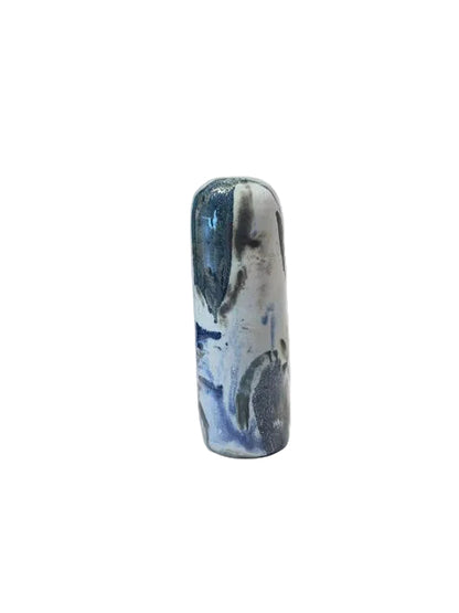 Tall hand-made vase in blue and black ceramic